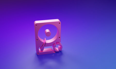 Pink Hard disk drive HDD sync refresh icon isolated on purple-blue background. Minimalism concept. 3D render illustration.の写真素材