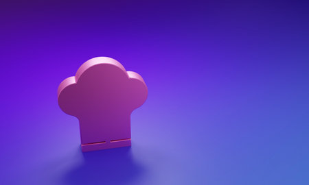 Pink Chef hat icon isolated on purple-blue background. Cooking symbol. Cooks hat. Minimalism concept. 3D render illustration.の写真素材