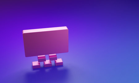 Pink Cinema auditorium with screen and seats icon isolated on purple-blue background. Minimalism concept. 3D render illustration.の写真素材