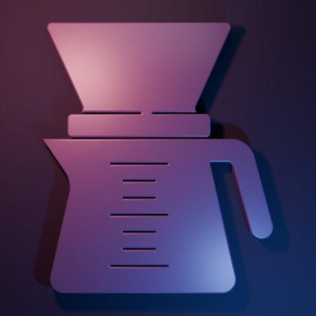 Purple Pour over coffee maker icon isolated on purple-blue background. Alternative methods of brewing coffee. Coffee culture. Minimalism concept. 3D render illustration.の写真素材