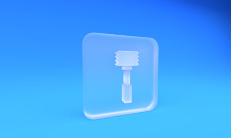Frosted glass Kitchen hammer icon isolated on blue background. Meat hammer. Square frosted glass button. 3D render illustration.の写真素材