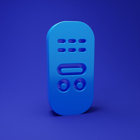 Blue Remote control icon isolated on blue background. Minimalism concept. 3D render illustration.の写真素材