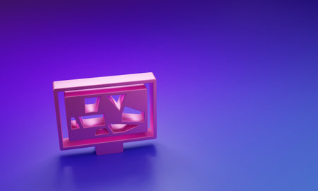 Pink Picture art icon isolated on purple-blue background. Minimalism concept. 3D render...