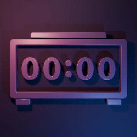 Purple Digital alarm clock icon isolated on purple-blue background. Electronic watch alarm clock....