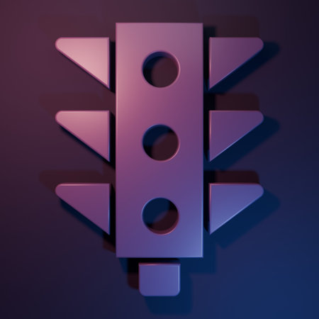 Purple Traffic light icon isolated on purple-blue background. Minimalism concept. 3D render illustration.の写真素材