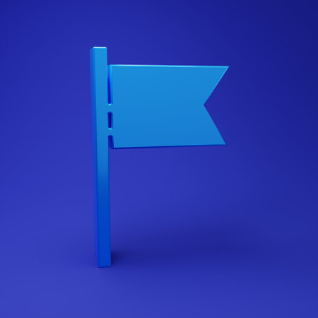 Blue Flag icon isolated on blue background. Location marker symbol. Minimalism concept. 3D render illustration.の写真素材