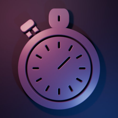 Purple Stopwatch icon isolated on purple-blue background. Time timer sign. Chronometer sign Minimalism concept. 3D render illustration.の写真素材
