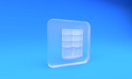 Frosted glass Wardrobe icon isolated on blue background. Square frosted glass button. 3D render illustration.の写真素材