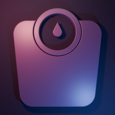 Purple Bathroom scales icon isolated on purple-blue background. Weight measure Equipment. Weight Scale fitness sport concept. Minimalism concept. 3D render illustration.の写真素材