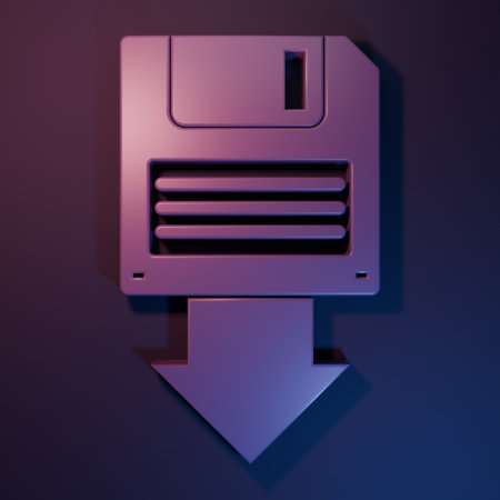 Purple Floppy disk backup icon isolated on purple-blue background. Diskette sign. Minimalism...