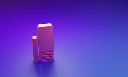 Pink Indian textile fabric icon isolated on purple-blue background. Roll, mat, rug, cloth, carpet or paper roll icon. Minimalism concept. 3D render illustration.の写真素材