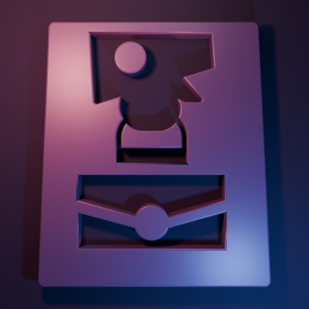 Purple Handbag icon isolated on purple-blue background. Female handbag sign. Glamor casual baggage symbol. Minimalism concept. 3D render illustration.の写真素材