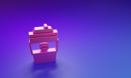 Pink Coffee cup to go icon isolated on purple-blue background. Minimalism concept. 3D render illustration.の写真素材