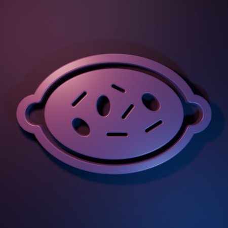 Purple Kheer in a bowl icon isolated on purple-blue background. Traditional Indian food. Minimalism concept. 3D render illustration.の写真素材