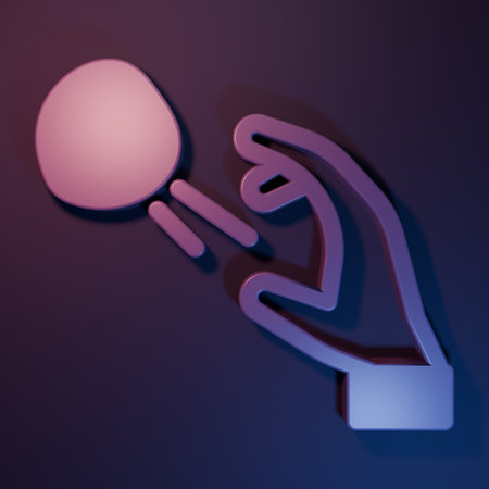 Purple Hooligan shooting small stones icon isolated on purple-blue background. Demonstrator. Minimalism concept. 3D render illustration.の写真素材
