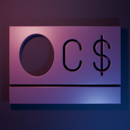 Purple Canadian dollar currency symbol icon isolated on purple-blue background. Minimalism concept....