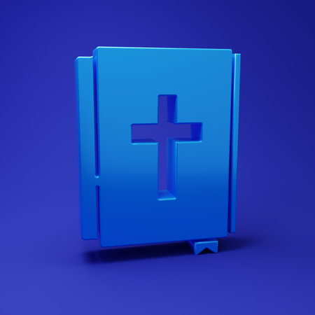 Blue Holy bible book icon isolated on blue background. Minimalism concept. 3D render illustration.の写真素材
