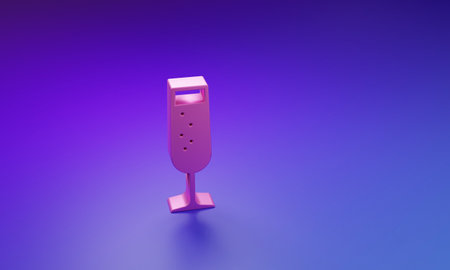 Pink Glass of champagne icon isolated on purple-blue background. Minimalism concept. 3D render illustration.の写真素材