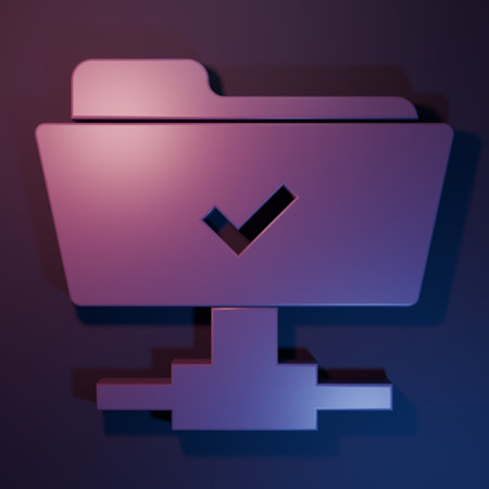 Purple FTP operation successful icon isolated on purple-blue background. Software update, transfer protocol, teamwork tool management, copy process. Minimalism concept. 3D render illustration.の写真素材