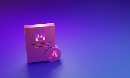 Pink Job promotion icon isolated on purple-blue background. Success, achievement, motivation business symbol, growth. Minimalism concept. 3D render illustration.の写真素材