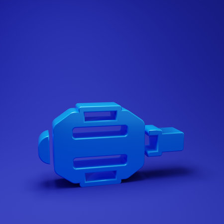 Blue Bicycle pedal icon isolated on blue background. Minimalism concept. 3D render illustration.の写真素材