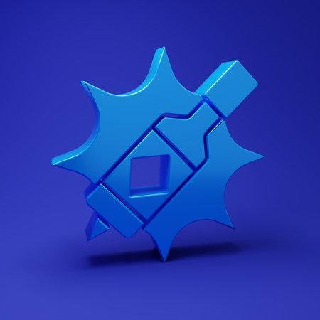 Blue chili sauce icon isolated on blue background. Chili cayenne spicy pepper sauce. Minimalism concept. 3D render illustration.の写真素材