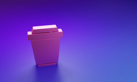 Pink Coffee cup to go icon isolated on purple-blue background. Minimalism concept. 3D render illustration.の写真素材