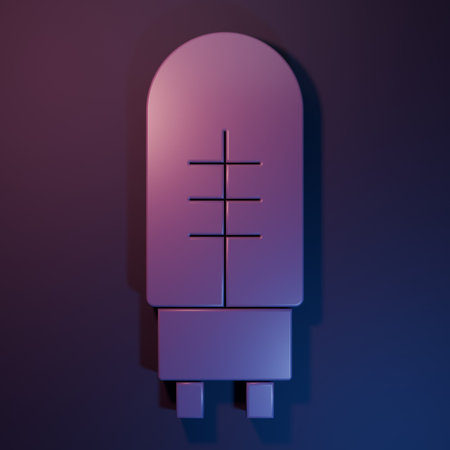 Purple Light emitting diode icon isolated on purple-blue background. Semiconductor diode electrical...