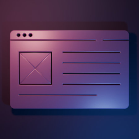 Purple Browser window icon isolated on purple-blue background. Minimalism concept. 3D render illustration.の写真素材