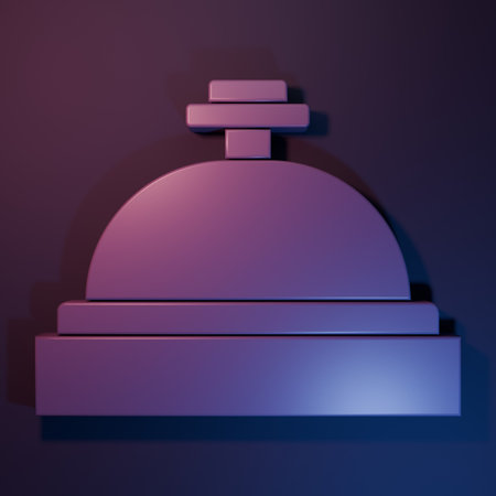 Purple Hotel service bell icon isolated on purple-blue background. Reception bell. Minimalism concept. 3D render illustration.の写真素材
