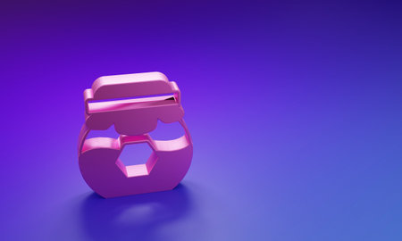 Pink Jar of honey icon isolated on purple-blue background. Food bank. Sweet natural food symbol. Minimalism concept. 3D render illustration.の写真素材