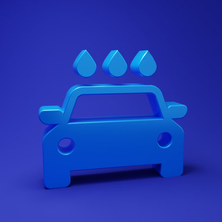 Blue Car wash icon isolated on blue background. Carwash service and water cloud icon. Minimalism concept. 3D render illustration.の写真素材