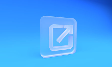 Frosted glass Open in new window icon isolated on blue background. Open another tab button sign....