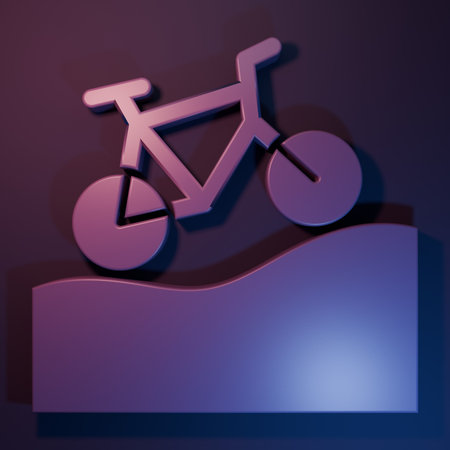 Purple Mountain bicycle icon isolated on purple-blue background. Bike race. Extreme sport. Sport equipment. Minimalism concept. 3D render illustration.の写真素材
