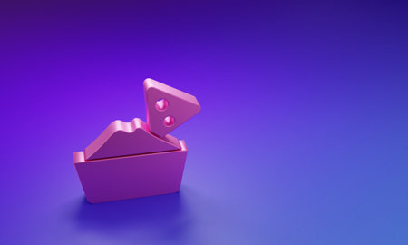 Pink Nachos in bowl icon isolated on purple-blue background. Tortilla chips or nachos tortillas. Traditional Mexican fast food menu. Minimalism concept. 3D render illustration.の写真素材