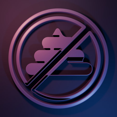 Purple No shit icon isolated on purple-blue background. Minimalism concept. 3D render illustration.
