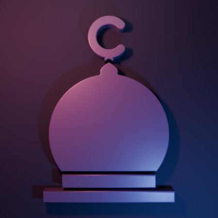 Purple Muslim Mosque icon isolated on purple-blue background. Minimalism concept. 3D render illustration.の写真素材