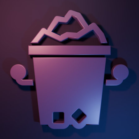 Purple Ice bucket icon isolated on purple-blue background. Minimalism concept. 3D render illustration.の写真素材