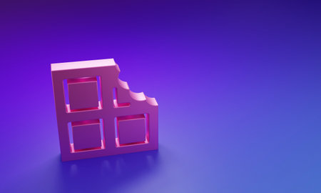 Pink Chocolate bar icon isolated on purple-blue background. Minimalism concept. 3D render illustration.の写真素材