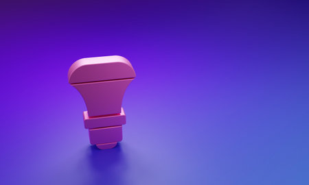 Pink LED light bulb icon isolated on purple-blue background. Economical LED illuminated lightbulb. Save energy lamp. Minimalism concept. 3D render illustration.の写真素材