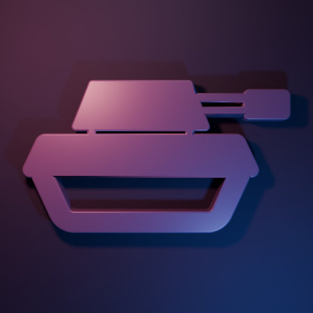 Purple Military tank icon isolated on purple-blue background. Minimalism concept. 3D render illustration.の写真素材