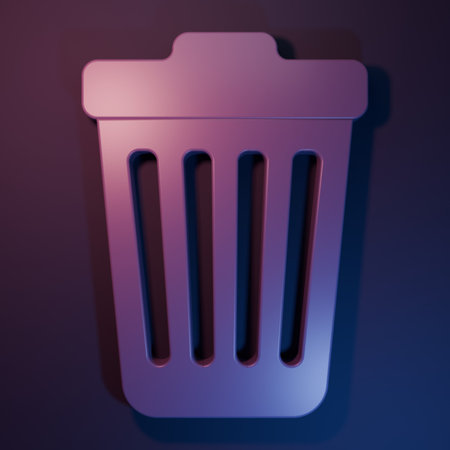 Purple Trash can icon isolated on purple-blue background. Garbage bin sign. Minimalism concept. 3D render illustration.の写真素材