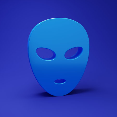 Blue Alien icon isolated on blue background. Extraterrestrial alien face or head symbol. Minimalism...