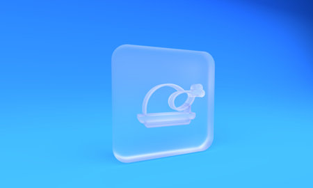 Frosted glass Roasted turkey or chicken icon isolated on blue background. Square frosted glass button. 3D render illustration.の写真素材