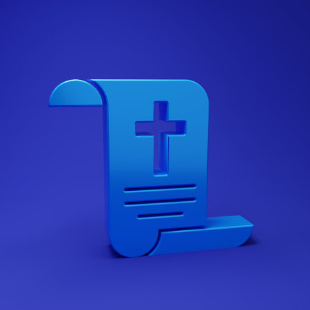 Blue Decree, paper, parchment, scroll icon icon isolated on blue background. Chinese scroll. Minimalism concept. 3D render illustration.の写真素材