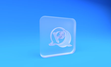 Frosted glass Flag icon isolated on blue background. Victory, winning and conquer adversity concept. Square frosted glass button. 3D render illustration.の写真素材