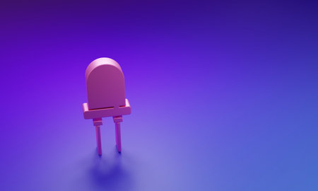 Pink Light emitting diode icon isolated on purple-blue background. Semiconductor diode electrical component. Minimalism concept. 3D render illustration.の写真素材