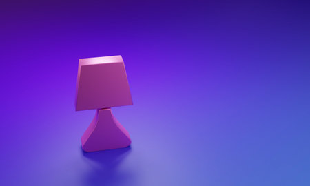 Pink Table lamp icon isolated on purple-blue background. Desk lamp. Minimalism concept. 3D render...