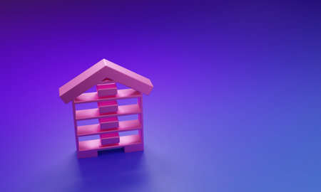 Pink Hive for bees icon isolated on purple-blue background. Beehive symbol. Apiary and beekeeping. Sweet natural food. Minimalism concept. 3D render illustration.の写真素材