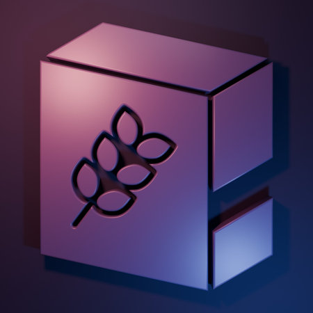 Purple Flour pack icon isolated on purple-blue background. Minimalism concept. 3D render...